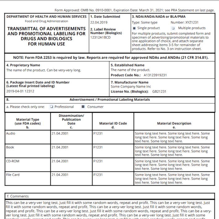 FORM FDA 2253