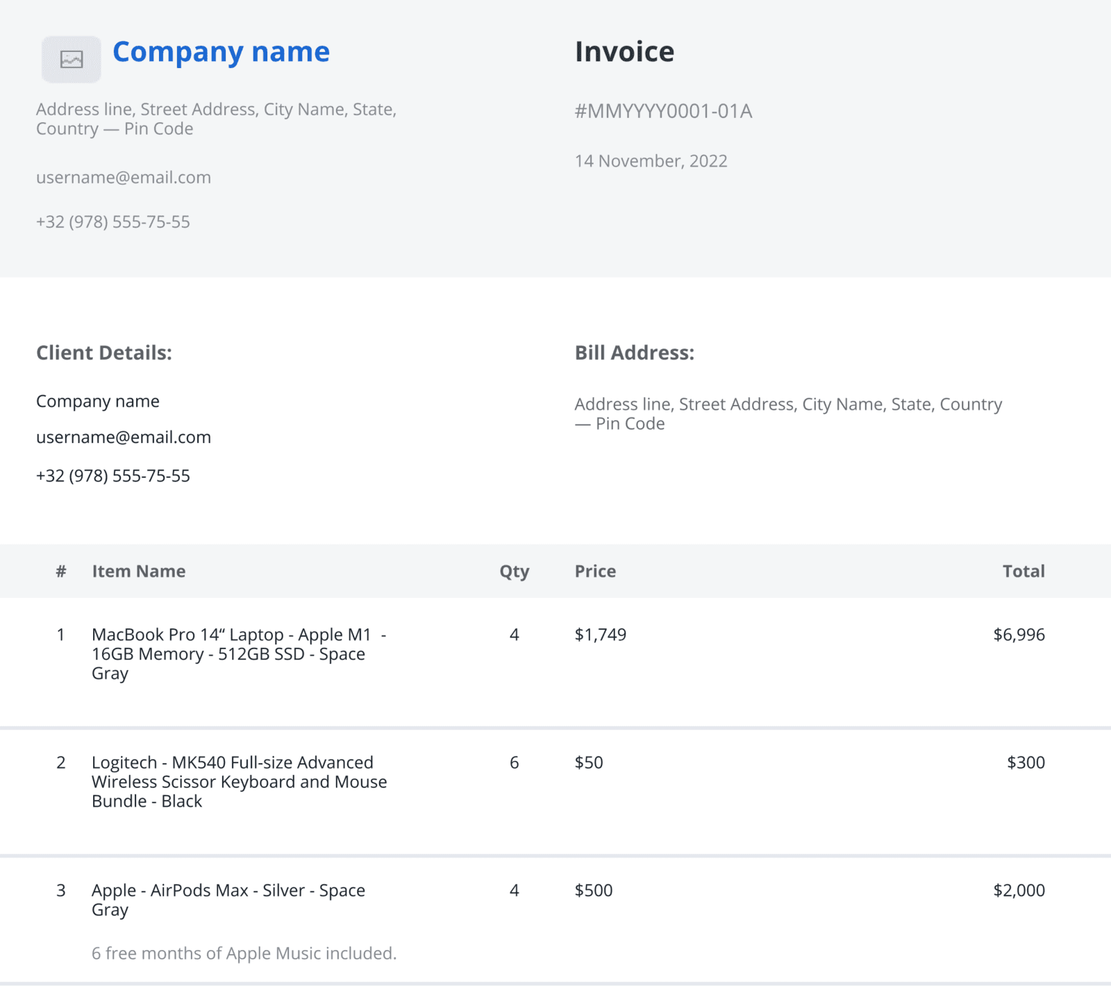 Professional Sales Invoice