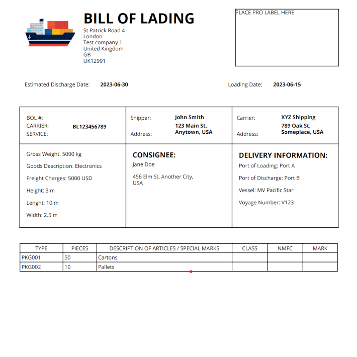 Bill of lading