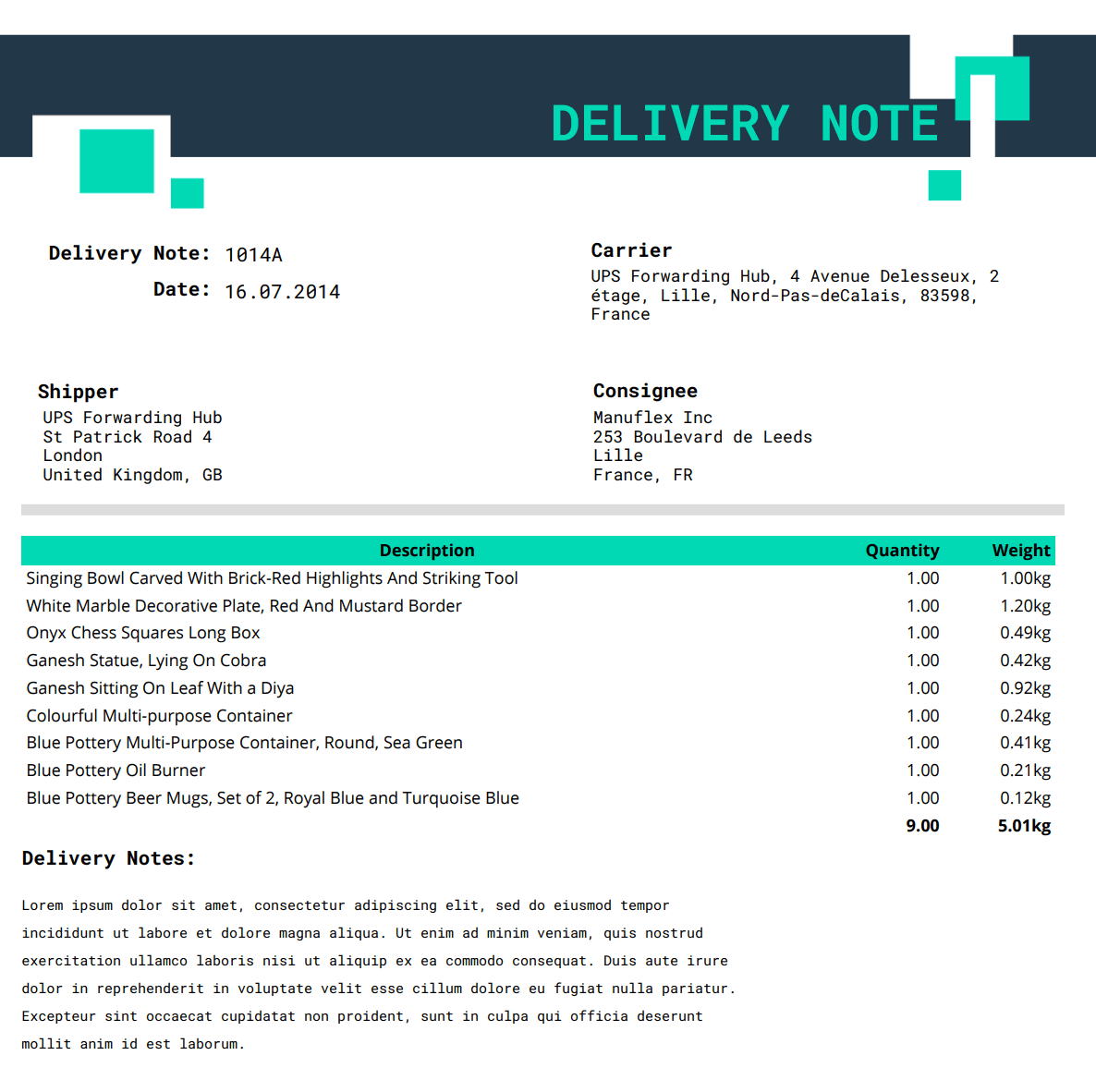 Delivery Note
